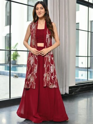 Chic Maroon Palazzo Set with Chamkila Design