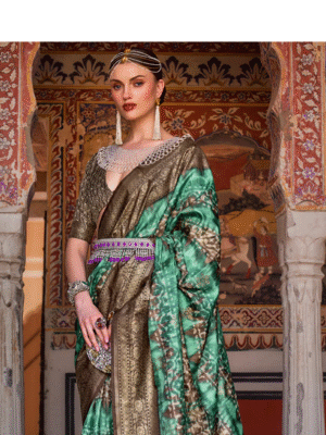 Patina Green Printed Patola Soft Silk Saree