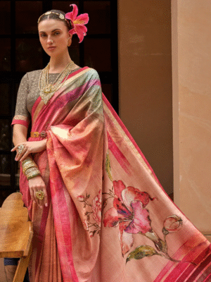 Roman Pink Printed Patola Soft Silk Saree